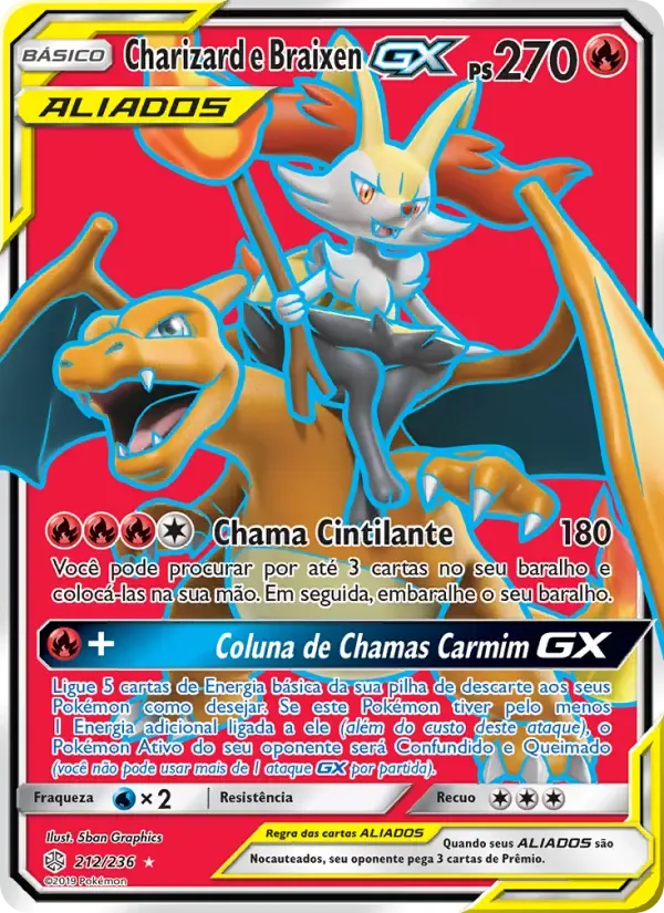 Charizard e Braixen GX — Eclipse Cósmico 212 Portuguese Pokémon card