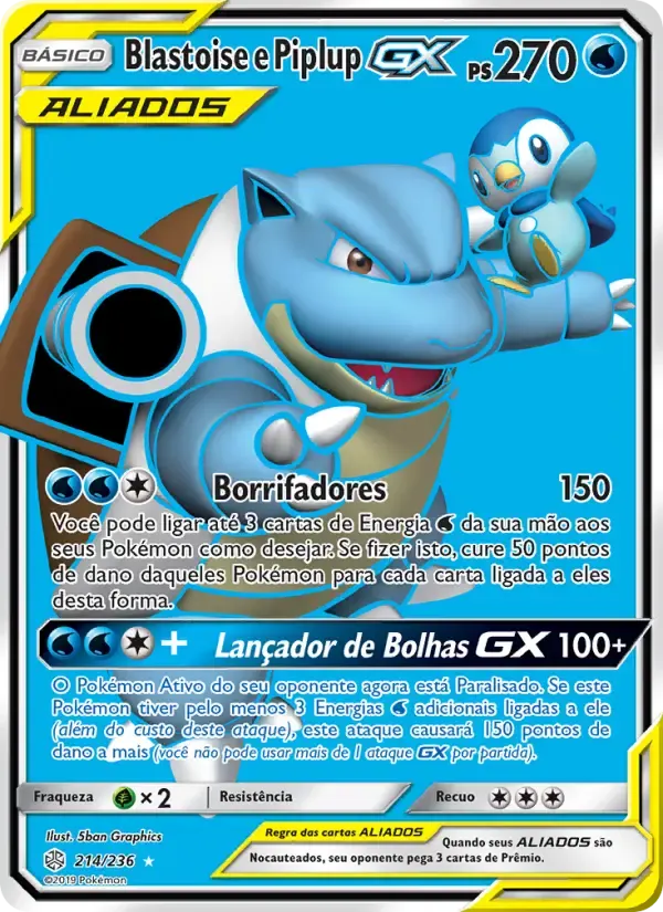 Blastoise e Piplup GX — Eclipse Cósmico 214 Portuguese Pokémon card