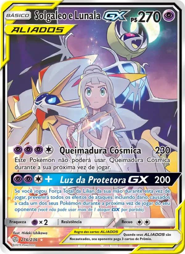 Solgaleo e Lunala GX — Eclipse Cósmico 216 Portuguese Pokémon card