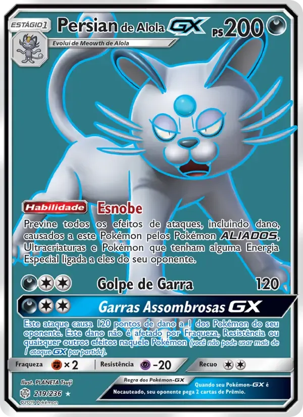 Persian de Alola GX — Eclipse Cósmico 219 Portuguese Pokémon card