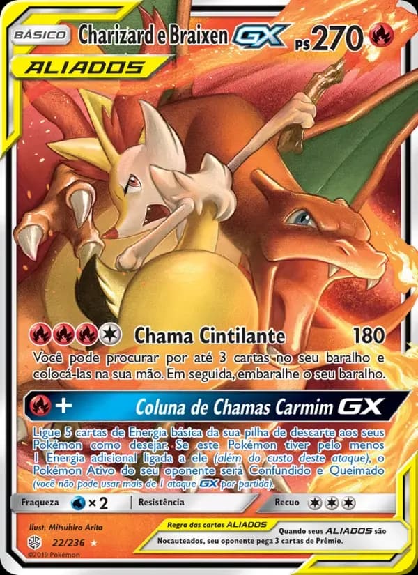 Charizard e Braixen GX — Eclipse Cósmico 22 Portuguese Pokémon card