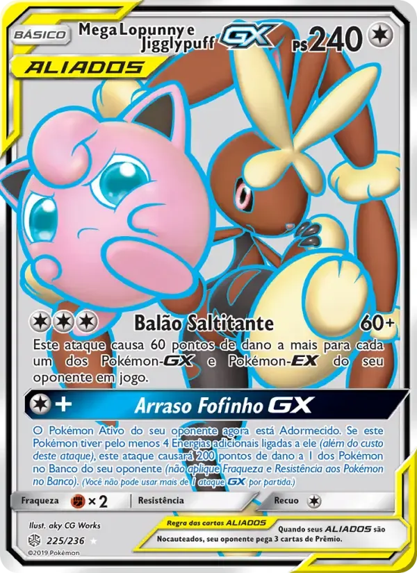 Mega Lopunny e Jigglypuff GX — Eclipse Cósmico 225 Portuguese Pokémon card