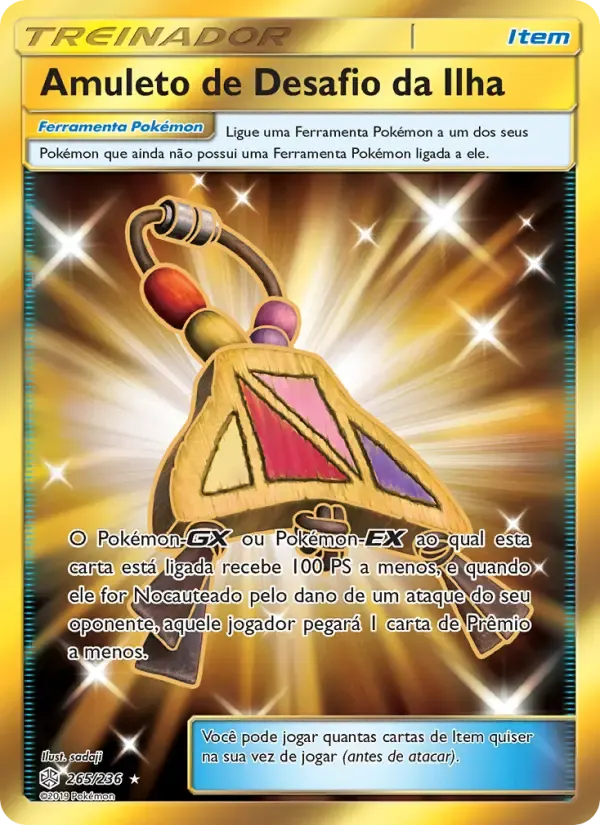 Amuleto de Desafio da Ilha — Eclipse Cósmico 265 Portuguese Pokémon card