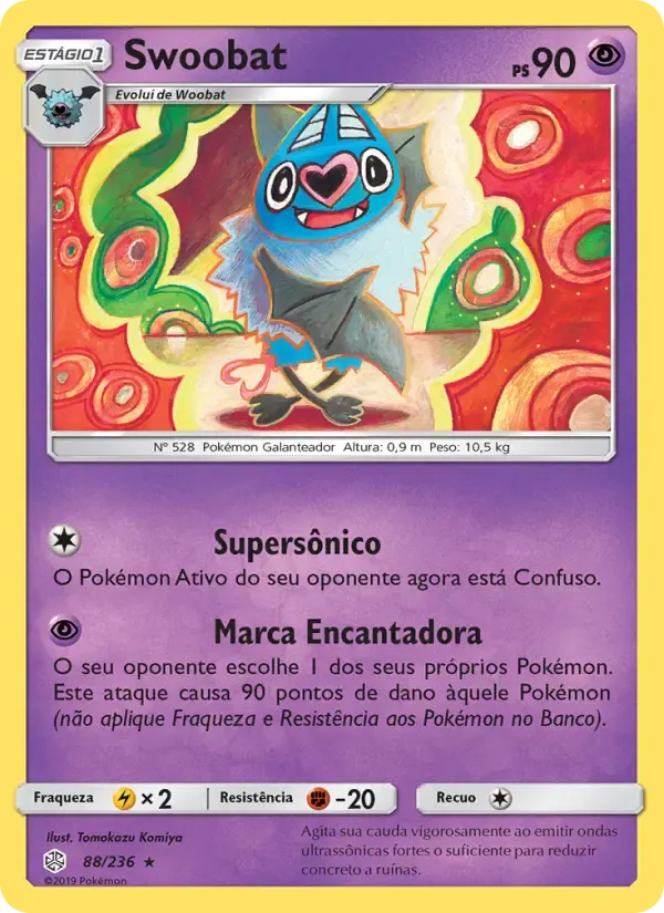 Swoobat — Eclipse Cósmico 88 Portuguese Pokémon card