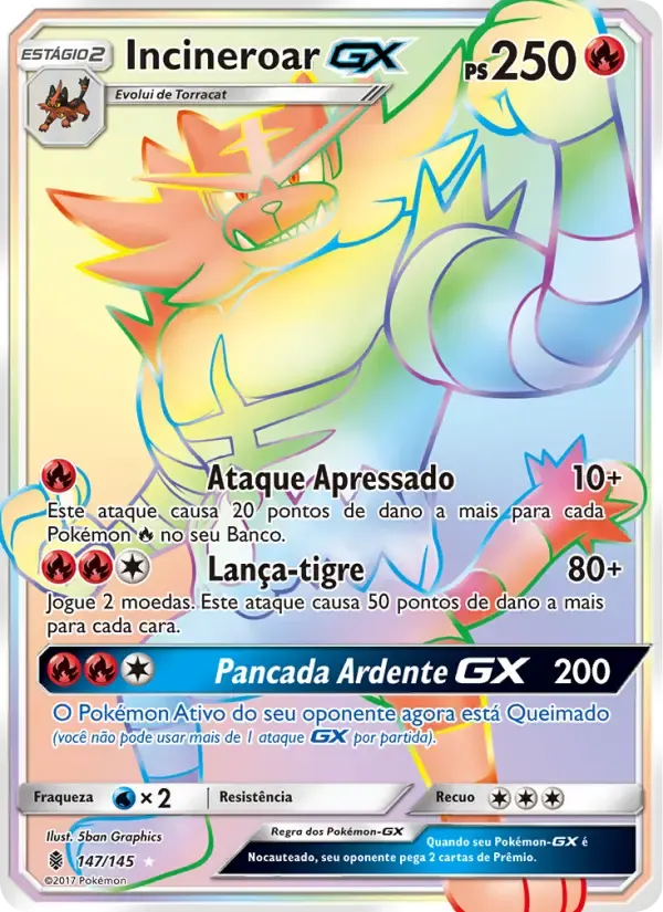 Incineroar GX — Guardiões Ascendentes 147 Portuguese Pokémon card