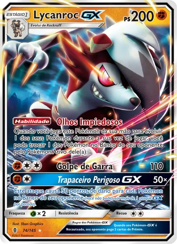 Lycanroc GX — Guardiões Ascendentes 74 Portuguese Pokémon card