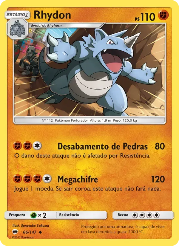 Rhydon — Sombras Ardentes 66 Portuguese Pokémon card