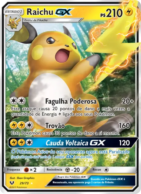 Raichu GX — Lendas Luminescentes 29 Portuguese Pokémon card