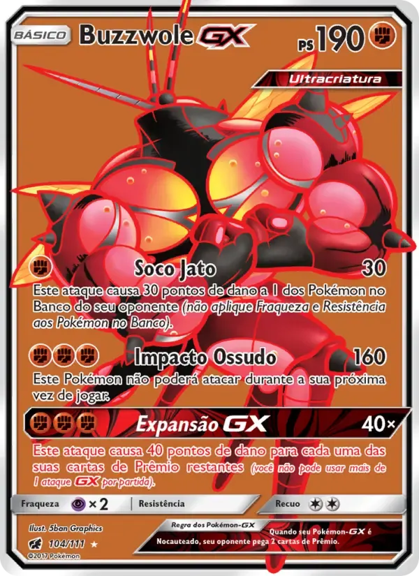 Buzzwole GX — Invasão Carmim 104 Portuguese Pokémon card