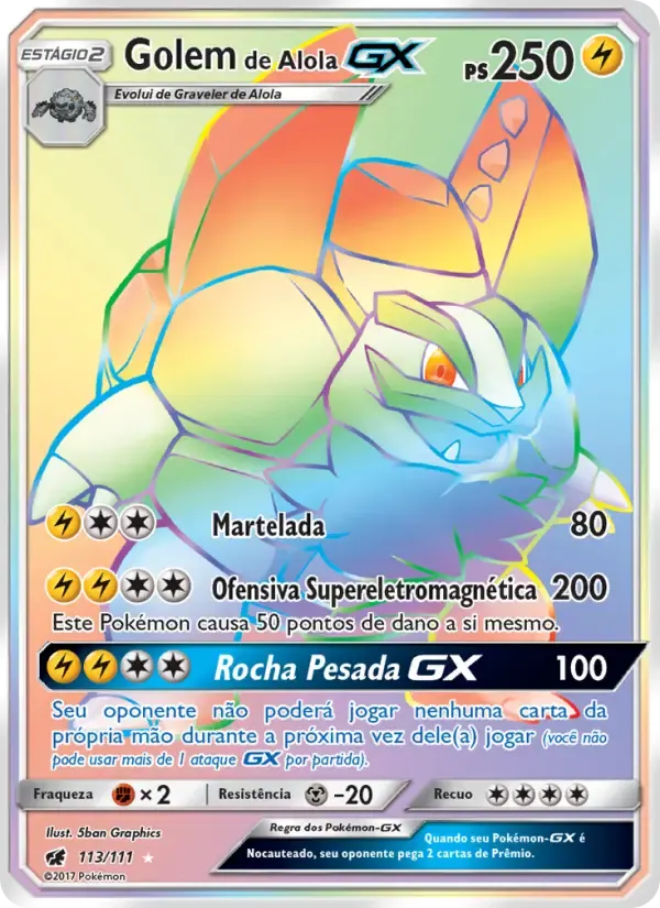 Golem de Alola GX — Invasão Carmim 113 Portuguese Pokémon card