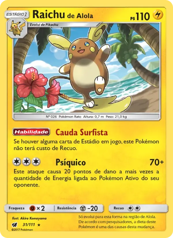 Raichu de Alola — Invasão Carmim 31 Portuguese Pokémon card