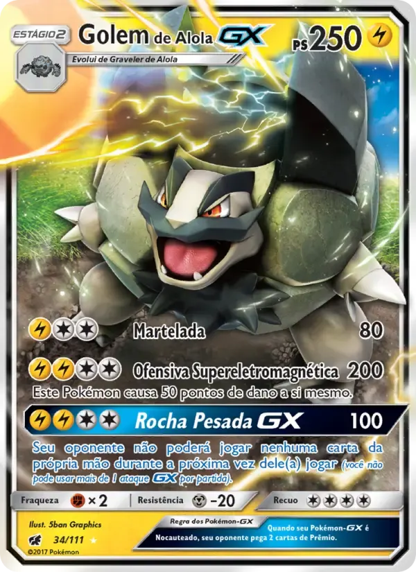Golem de Alola GX — Invasão Carmim 34 Portuguese Pokémon card