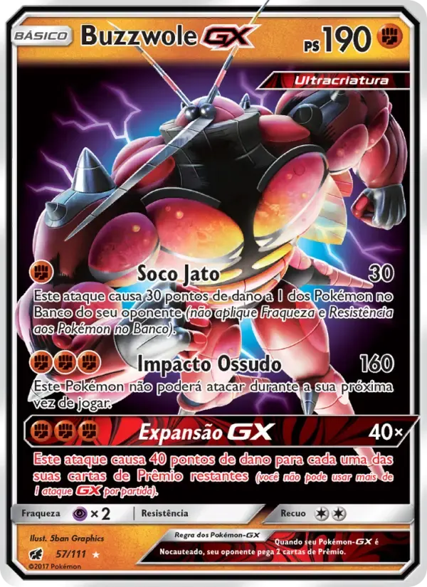 Buzzwole GX — Invasão Carmim 57 Portuguese Pokémon card