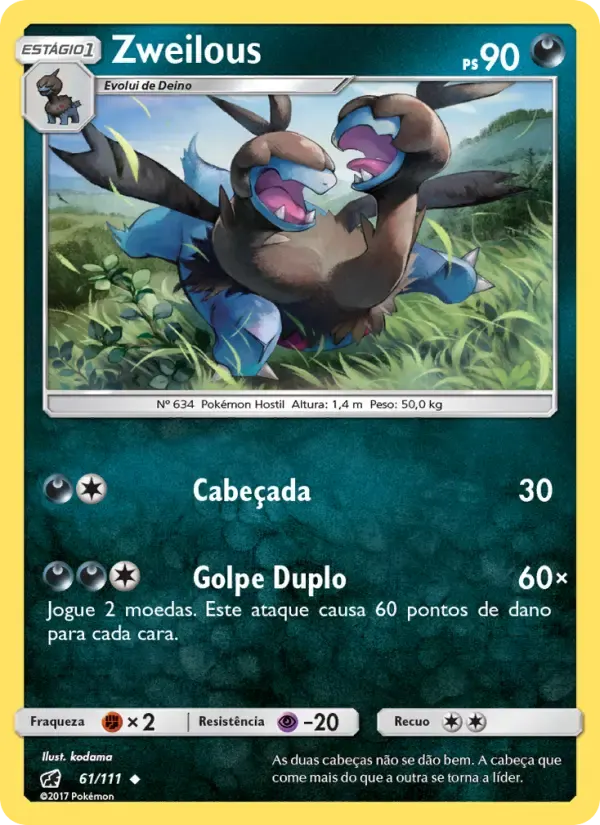 Zweilous — Invasão Carmim 61 Portuguese Pokémon card