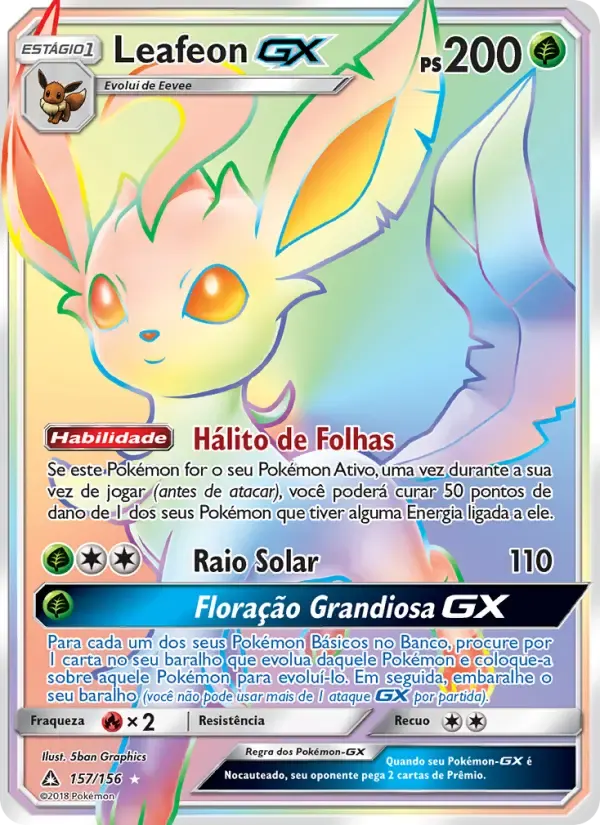 Leafeon GX — Ultra Prisma 157 Portuguese Pokémon card