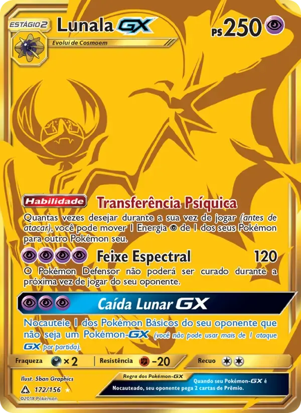 Lunala GX — Ultra Prisma 172 Portuguese Pokémon card
