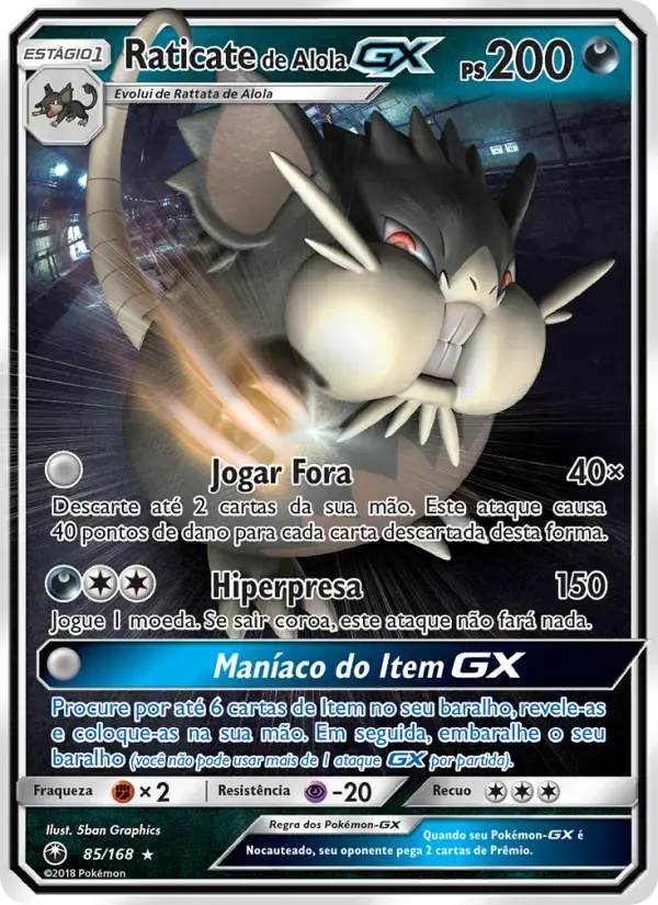 Raticate de Alola GX — Tempestade Celestial 85 Portuguese Pokémon card