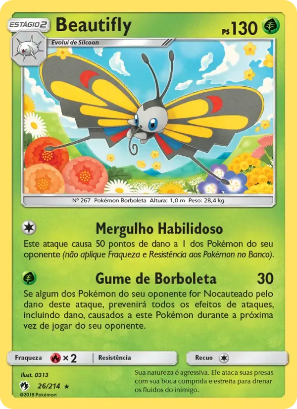 Beautifly — Trovões Perdidos 26 Portuguese Pokémon card