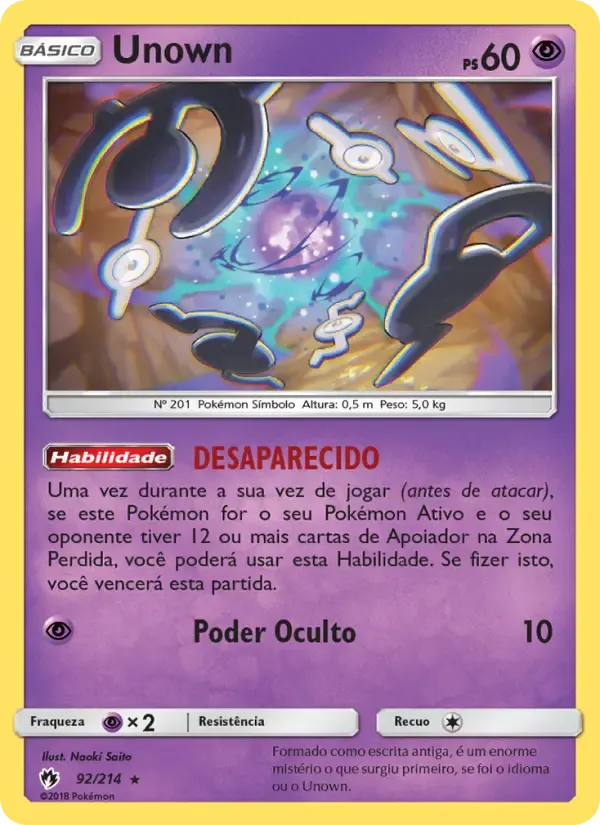 Unown — Trovões Perdidos 92 Portuguese Pokémon card