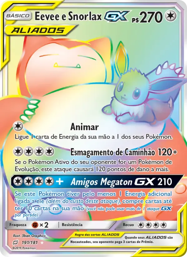 Eevee e Snorlax GX — União de Aliados 191 Portuguese Pokémon card