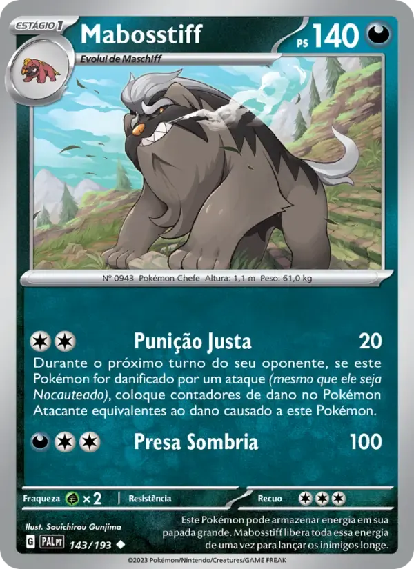 Mabosstiff — Evoluções em Paldea 143 Portuguese Pokémon card