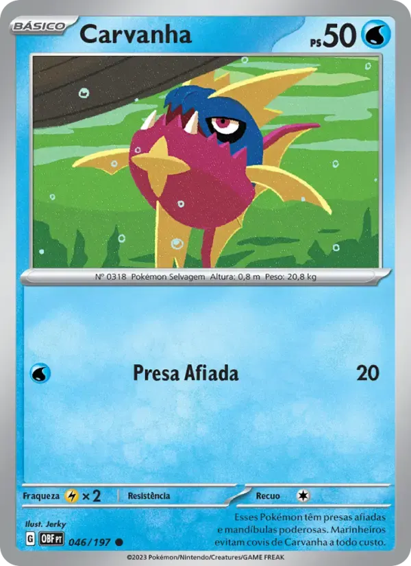 Carvanha — Obsidiana em Chamas 46 Portuguese Pokémon card