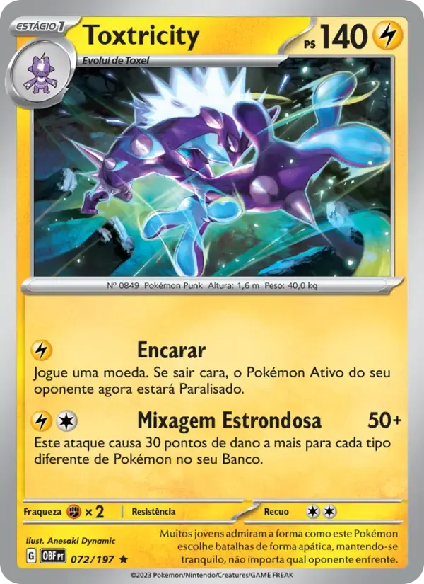 Toxtricity — Obsidiana em Chamas 72 Portuguese Pokémon card