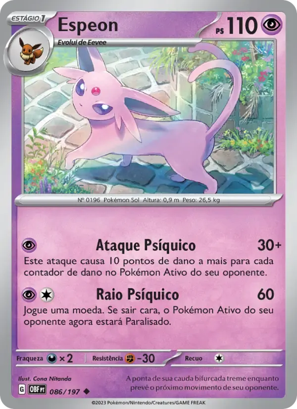 Espeon — Obsidiana em Chamas 86 Portuguese Pokémon card