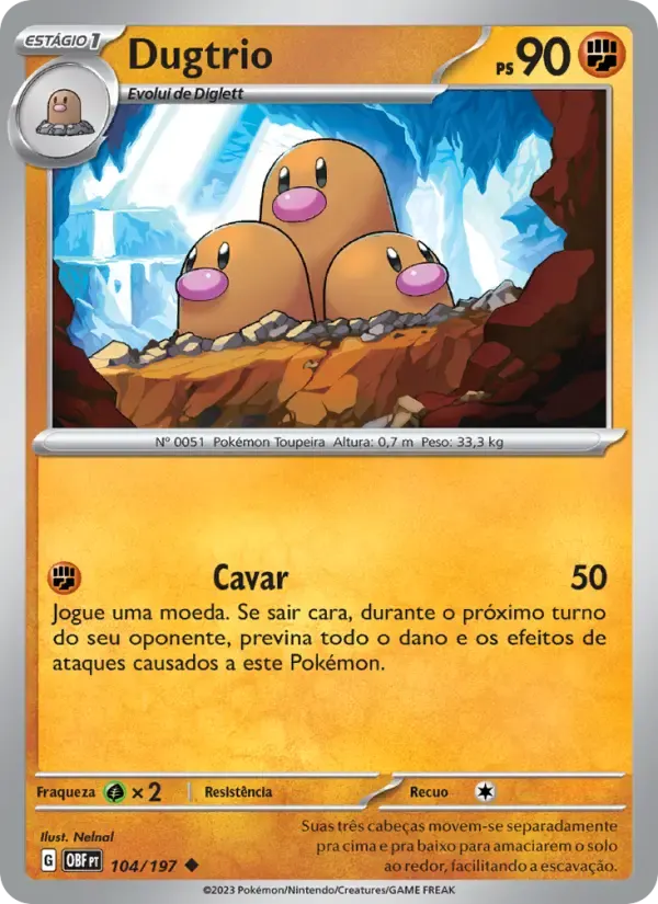 Dugtrio — Obsidiana em Chamas 104 Portuguese Pokémon card