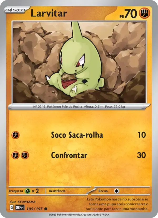 Larvitar — Obsidiana em Chamas 105 Portuguese Pokémon card