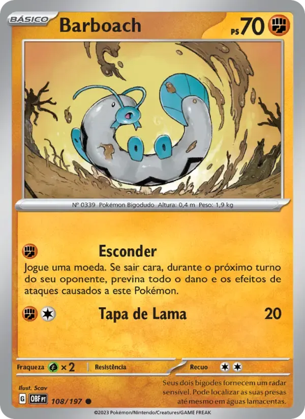 Barboach — Obsidiana em Chamas 108 Portuguese Pokémon card