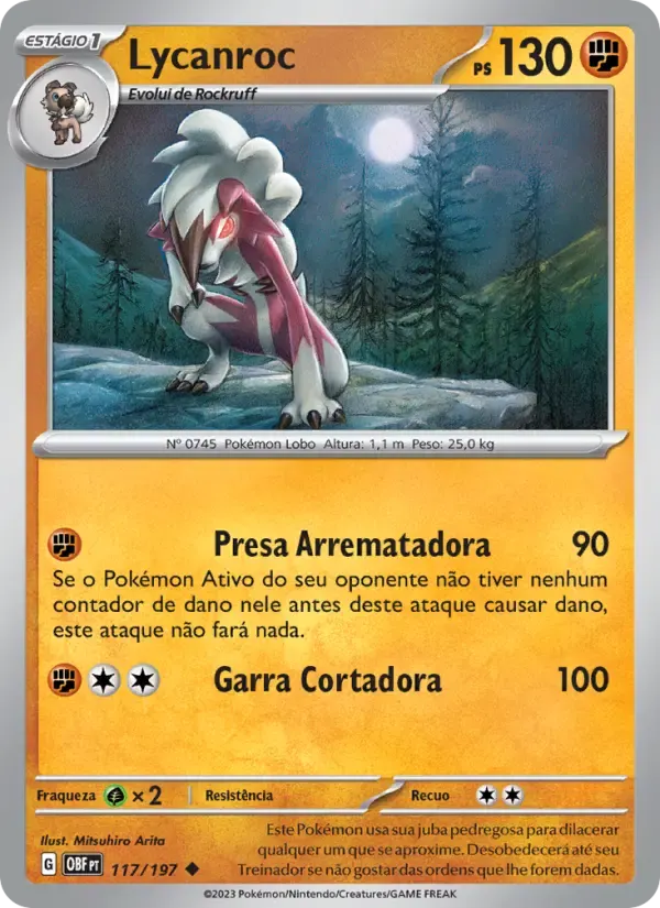 Lycanroc — Obsidiana em Chamas 117 Portuguese Pokémon card