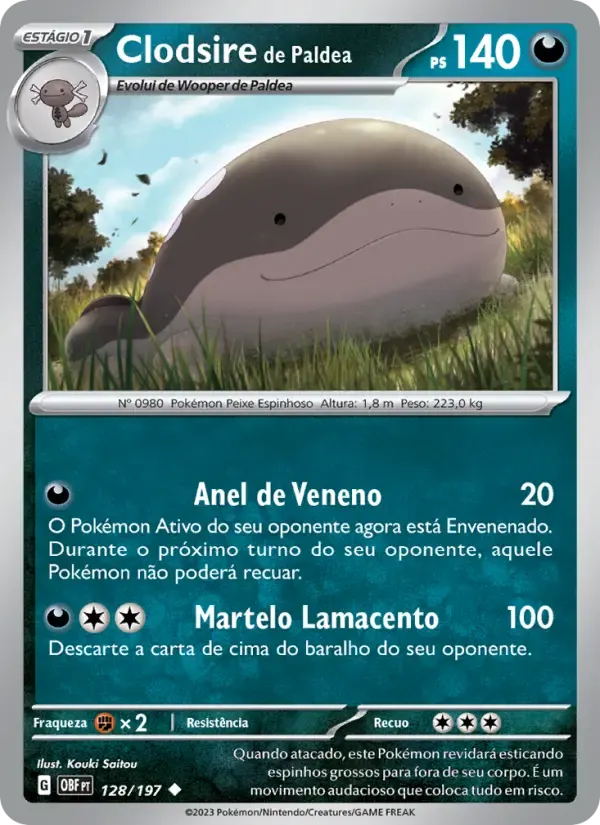 Clodsire de Paldea — Obsidiana em Chamas 128 Portuguese Pokémon card