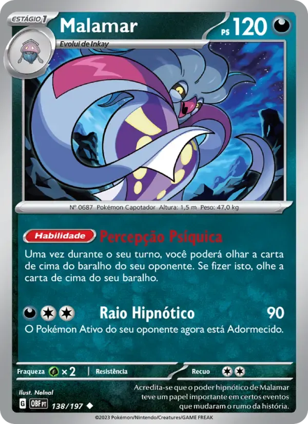 Malamar — Obsidiana em Chamas 138 Portuguese Pokémon card
