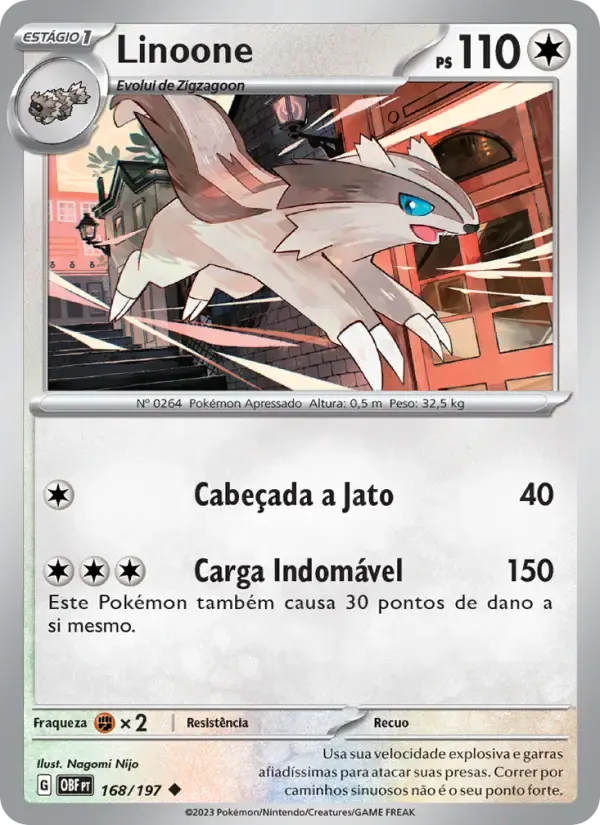 Linoone — Obsidiana em Chamas 168 Portuguese Pokémon card