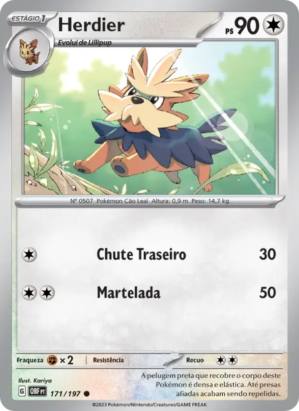 Herdier — Obsidiana em Chamas 171 Portuguese Pokémon card