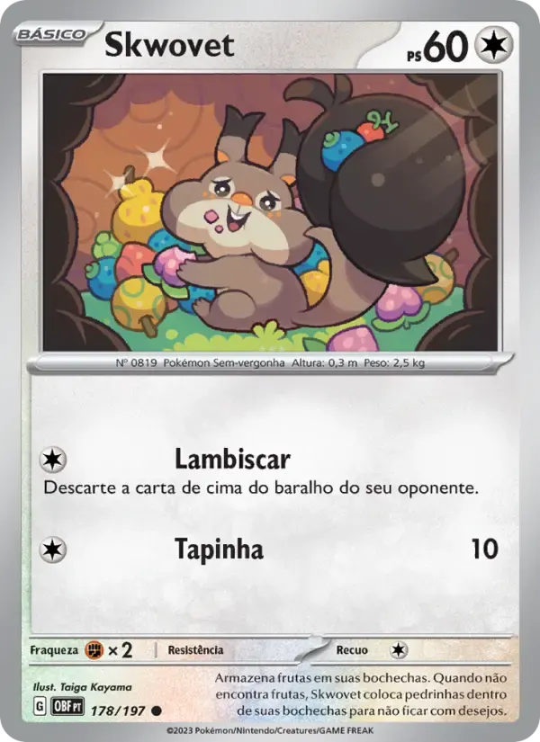 Skwovet — Obsidiana em Chamas 178 Portuguese Pokémon card