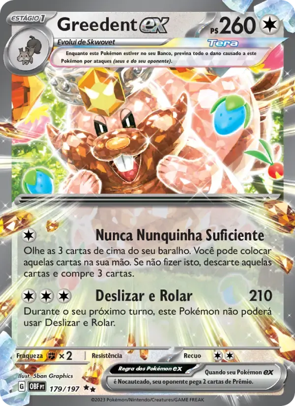 Greedent ex — Obsidiana em Chamas 179 Portuguese Pokémon card
