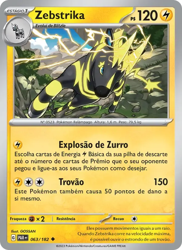 Zebstrika — Fenda Paradoxal 63 Portuguese Pokémon card