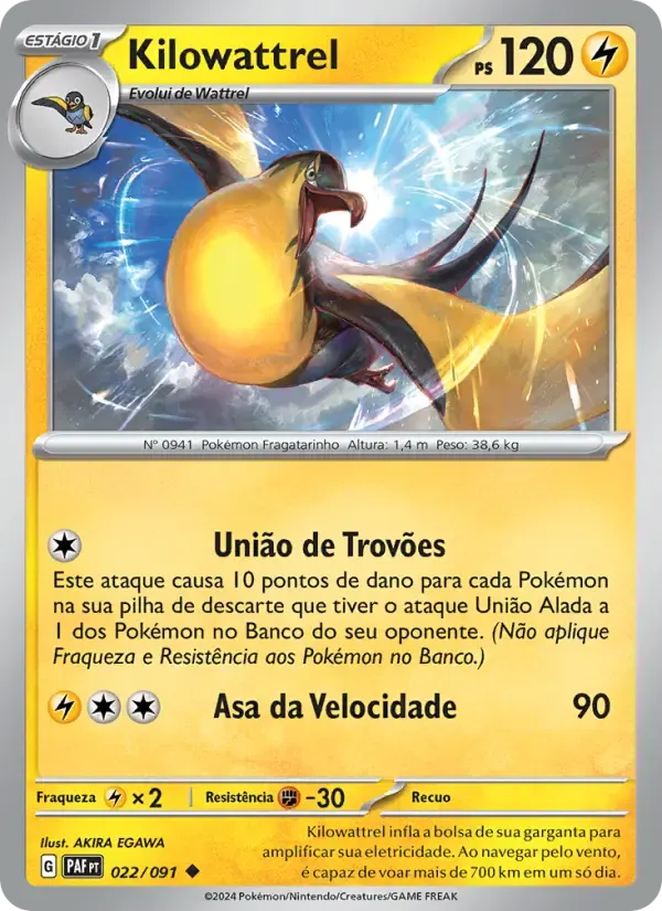Kilowattrel — Destinos de Paldea 22 Portuguese Pokémon card