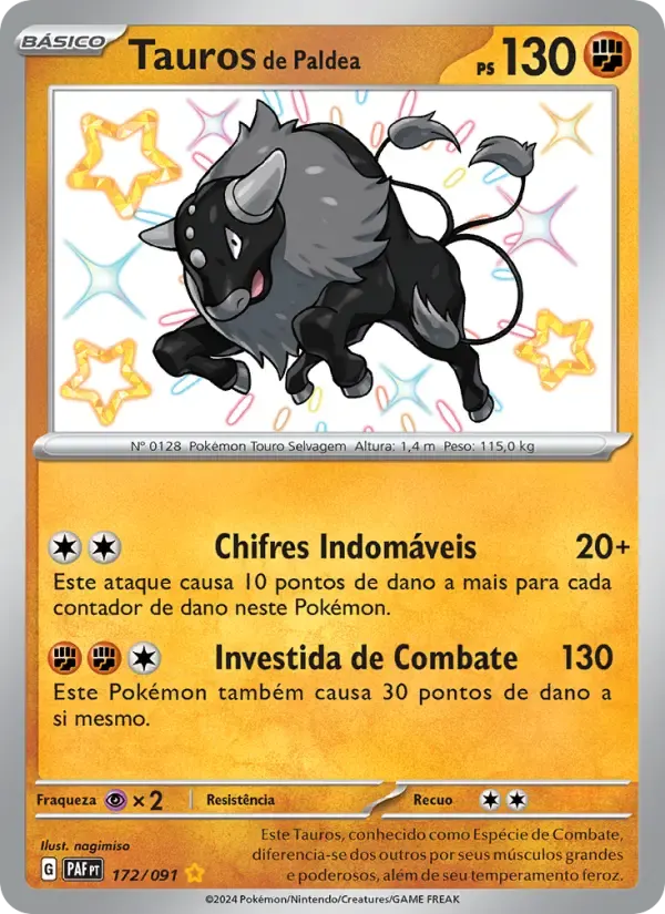 Tauros de Paldea — Destinos de Paldea 172 Portuguese Pokémon card