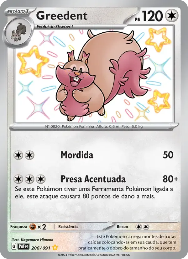 Greedent — Destinos de Paldea 206 Portuguese Pokémon card