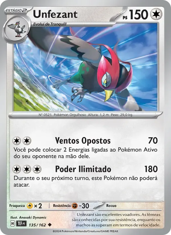 Unfezant — Forças Temporais 135 Portuguese Pokémon card