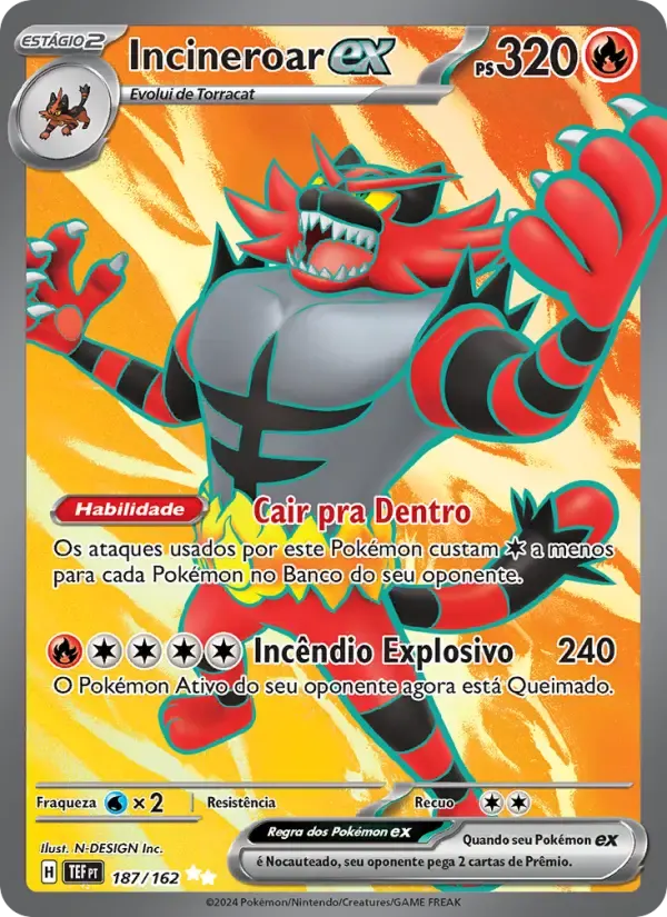 Incineroar ex — Forças Temporais 187 Portuguese Pokémon card