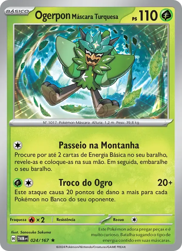 Ogerpon Máscara Turquesa — Máscaras do Crepúsculo 24 Portuguese Pokémon card