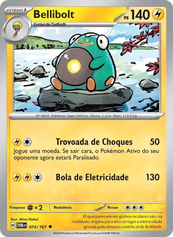 Bellibolt — Máscaras do Crepúsculo 74 Portuguese Pokémon card