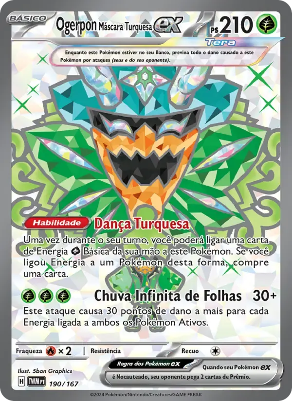 Ogerpon Máscara Turquesa ex — Máscaras do Crepúsculo 190 Portuguese Pokémon card
