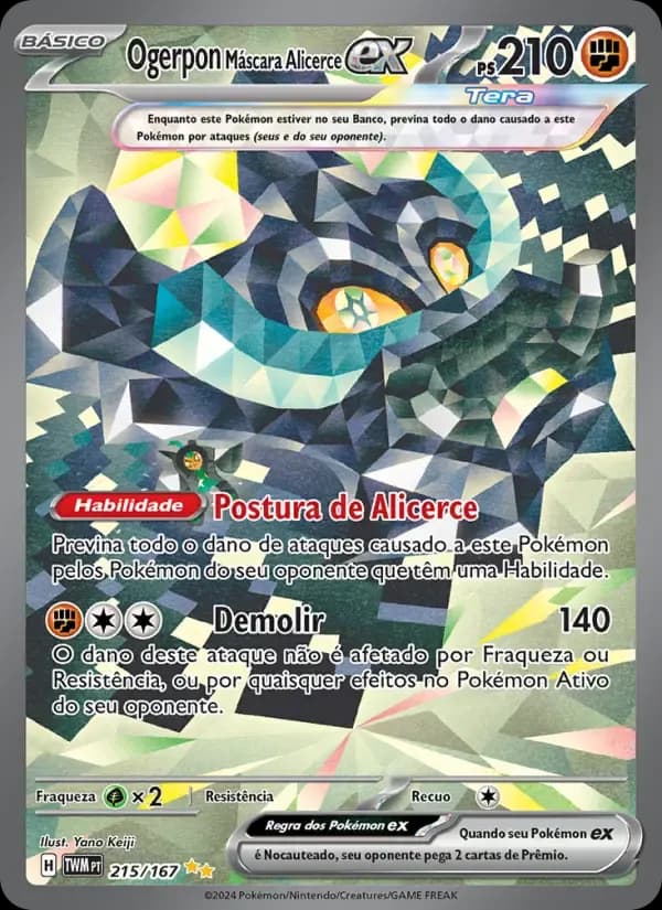 Ogerpon Máscara Alicerce ex — Máscaras do Crepúsculo 215 Portuguese Pokémon card