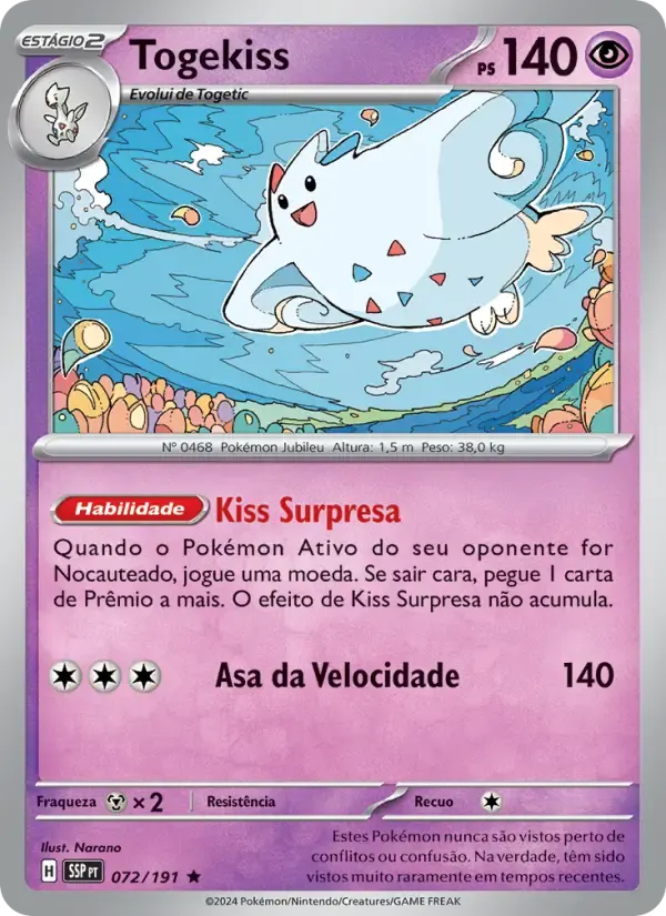 Togekiss — Fagulhas Impetuosas 72 Portuguese Pokémon card