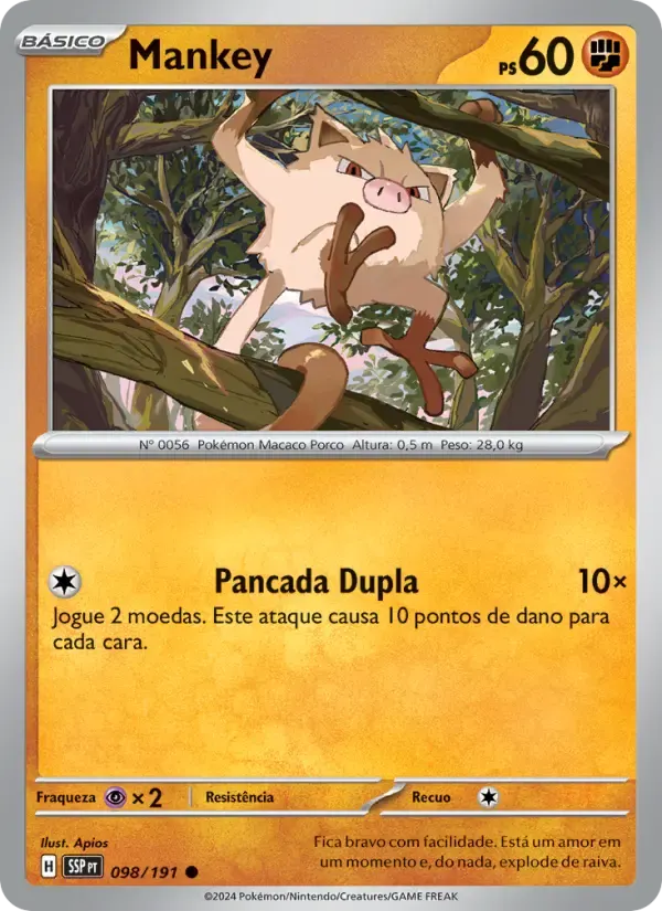 Mankey — Fagulhas Impetuosas 98 Portuguese Pokémon card
